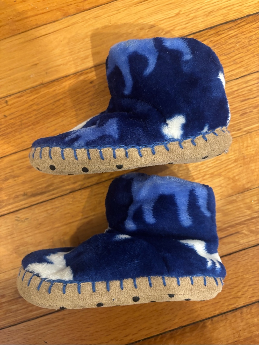 Hatley Blue and White Plush Kids Slipper Boots